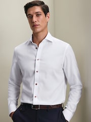 Charles Tyrwhitt White Non-iron Stretch Medallion Printed Trim Slim Fit Shirt - Image 1 of 6