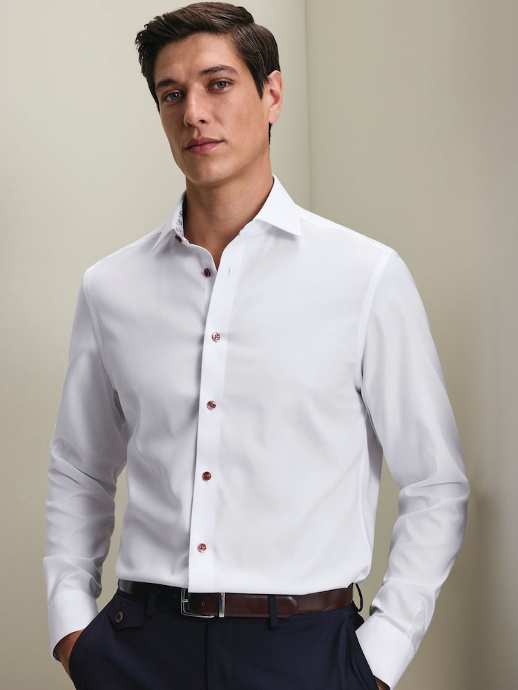 Charles Tyrwhitt White Non-iron Stretch Medallion Printed Trim Slim Fit Shirt - Image 1 of 6