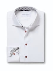 Charles Tyrwhitt White Non-iron Stretch Medallion Printed Trim Slim Fit Shirt - Image 4 of 6