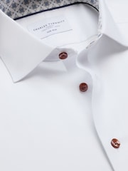 Charles Tyrwhitt White Non-iron Stretch Medallion Printed Trim Slim Fit Shirt - Image 5 of 6