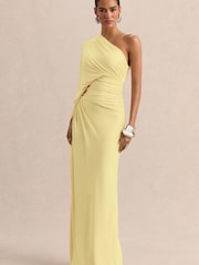 Club L London Yellow Sabella | Lemon Asymmetric-Neck Maxi Dress - Image 1 of 6