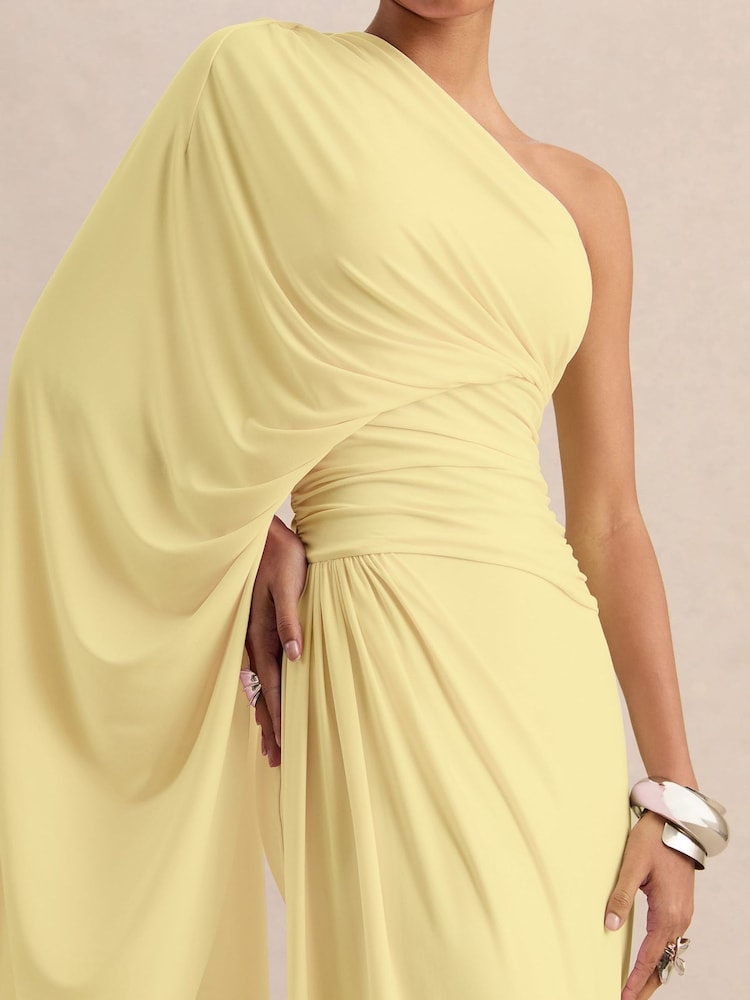 Club L London Yellow Sabella | Lemon Asymmetric-Neck Maxi Dress - Image 2 of 6 Club L London Yellow Sabella | Lemon Asymmetric-Neck Maxi Dress - Image 2 of 6