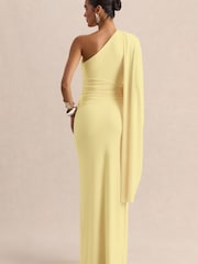 Club L London Yellow Sabella | Lemon Asymmetric-Neck Maxi Dress - Image 3 of 6