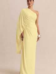 Club L London Yellow Sabella | Lemon Asymmetric-Neck Maxi Dress - Image 5 of 6