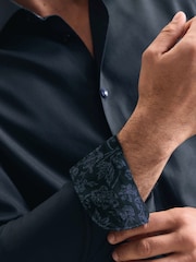 Charles Tyrwhitt Blue Non-iron Stretch Floral Printed Trim Sf Shirt - Image 4 of 7
