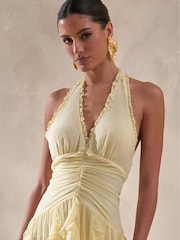 Club L London Yellow Bea | Lemon Plunge-Neck Ruffled Maxi Dress - Image 5 of 5