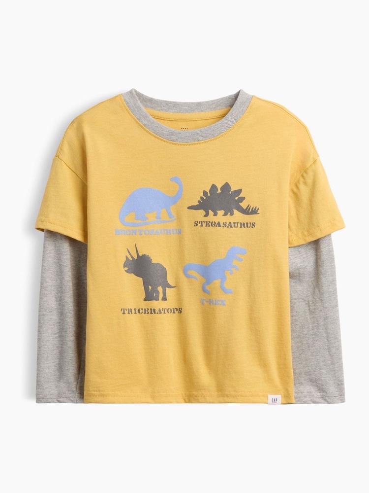 Gap Yellow Dinosaur Graphic Long Sleeve T-Shirt (6mths-5yrs) - Image 1 of 3