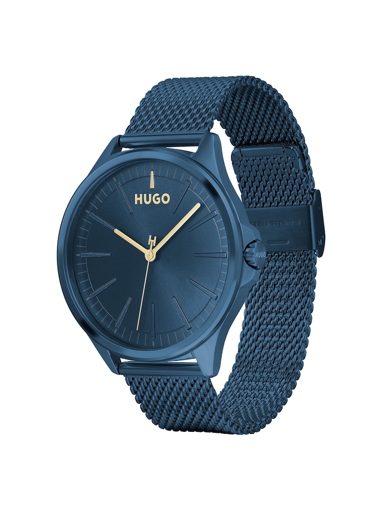 HUGO Blue IP Mesh Bracelet Watch - Image 3 of 3