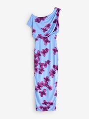 Club L London Blue Louisa | Blurred Floral Print Asymmetric-Neck Maxi Dress - Image 8 of 8