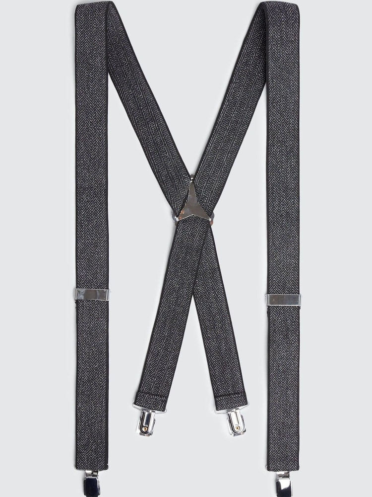 MOSS Grey Herringbone Tweed Clip-On Braces - Image 1 of 2