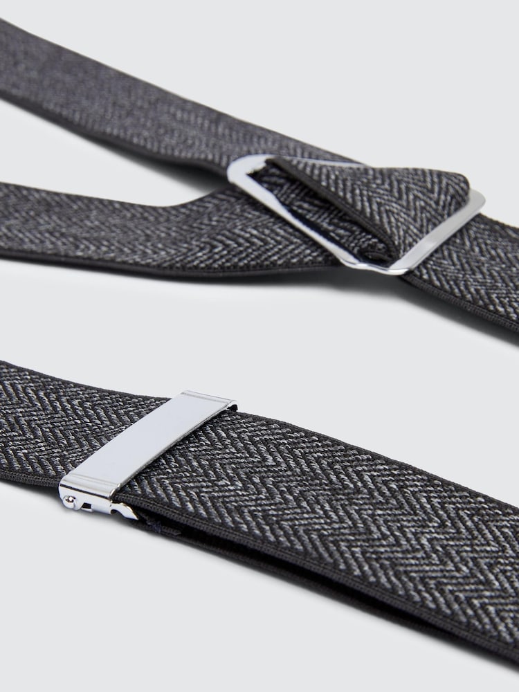 MOSS Grey Herringbone Tweed Clip-On Braces - Image 2 of 2