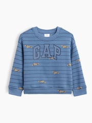 Gap Beige Stripe Dachshund VintageSoft Varsity Logo Sweatshirt (6mths-5yrs) - Image 1 of 3