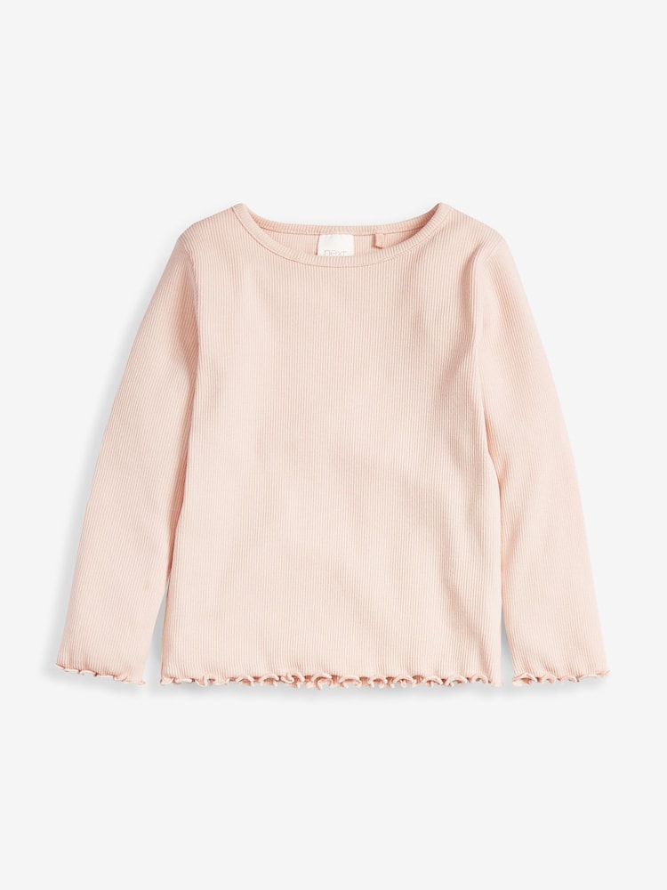 Pale Pink T-Shirt Cotton Rich Long Sleeve Rib T-Shirt (3mths-7yrs) - Image 1 of 3