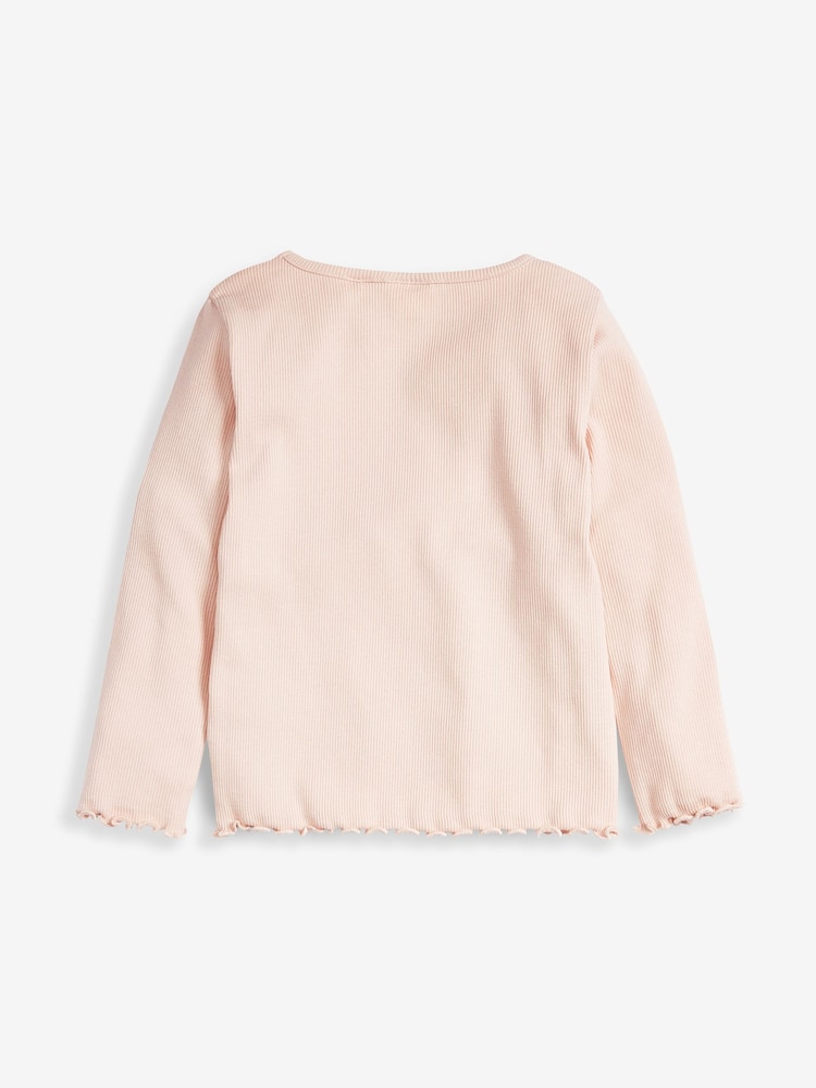 Pale Pink T-Shirt Cotton Rich Long Sleeve Rib T-Shirt (3mths-7yrs) - Image 2 of 3