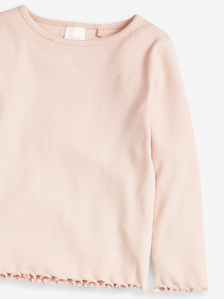 Pale Pink T-Shirt Cotton Rich Long Sleeve Rib T-Shirt (3mths-7yrs) - Image 3 of 3