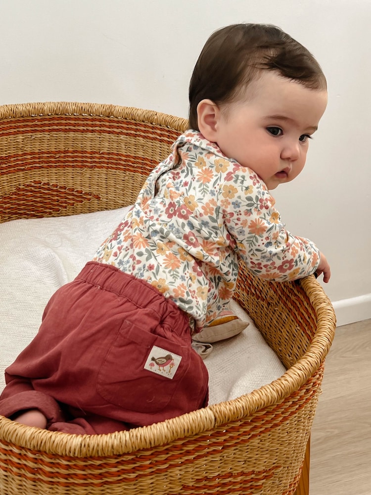 Purebaby Pink Thick Floral Bodysuit With Collar - Image 2 of 7 Purebaby Pink Thick Floral Bodysuit With Collar - Image 2 of 7