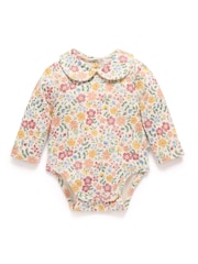 Purebaby Pink Thick Floral Bodysuit With Collar - Image 3 of 7
