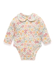 Purebaby Pink Thick Floral Bodysuit With Collar - Image 4 of 7