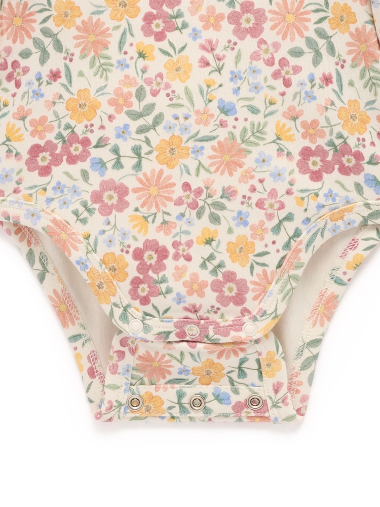 Purebaby Pink Thick Floral Bodysuit With Collar - Image 7 of 7 Purebaby Pink Thick Floral Bodysuit With Collar - Image 7 of 7