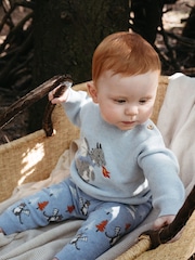 Purebaby Blue Magical Forest Dragon Knit Leggings - Image 1 of 7