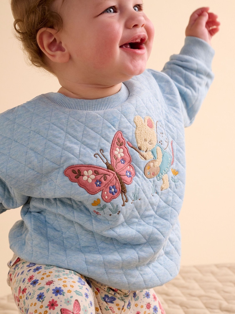 Purebaby Blue Quilted Windcheater & Floral Leggings Set - Image 2 of 7