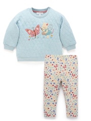 Purebaby Blue Quilted Windcheater & Floral Leggings Set - Image 3 of 7