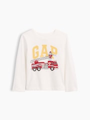 Gap White Firetruck Graphic Long Sleeve T-Shirt (6mths-5yrs) - Image 1 of 3