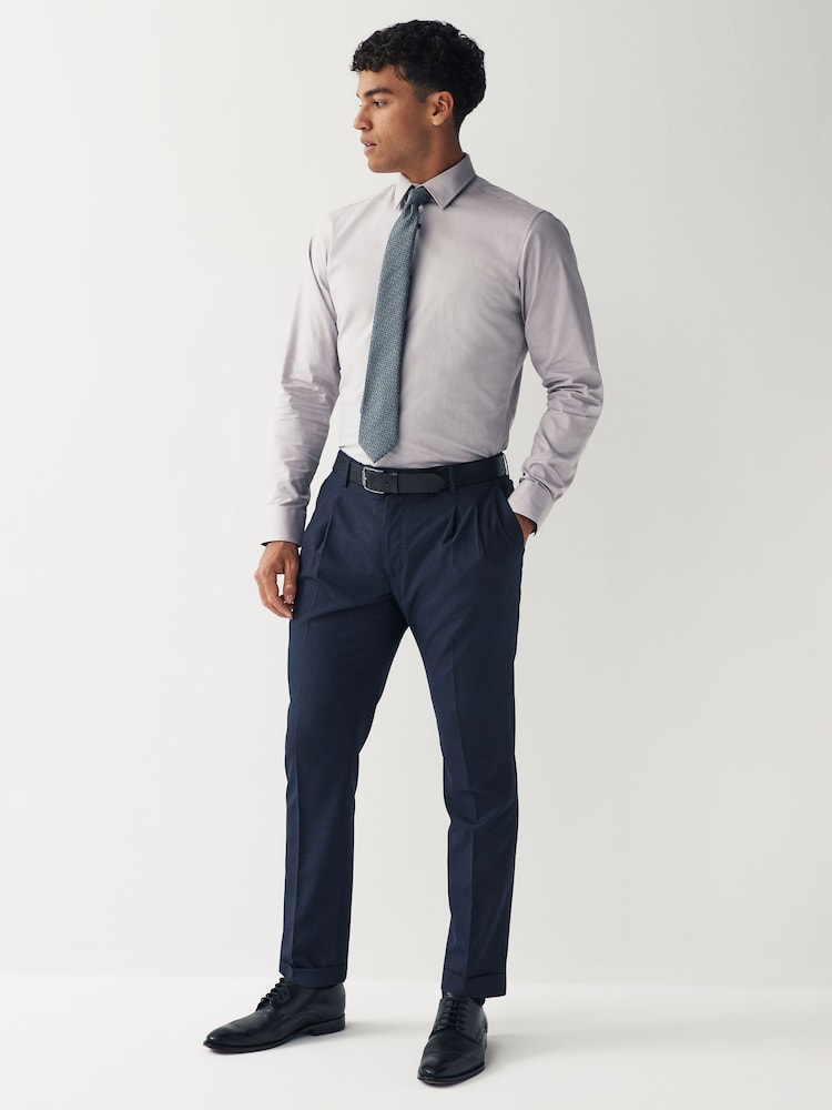 Grey/Blue Geometric Slim Fit Single Cuff Shirt And Tie Pack - Image 2 of 6