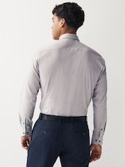 Grey/Blue Geometric Slim Fit Single Cuff Shirt And Tie Pack - Image 3 of 6
