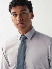 Grey/Blue Geometric Slim Fit Single Cuff Shirt And Tie Pack - Image 4 of 6