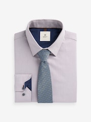 Grey/Blue Geometric Slim Fit Single Cuff Shirt And Tie Pack - Image 5 of 6