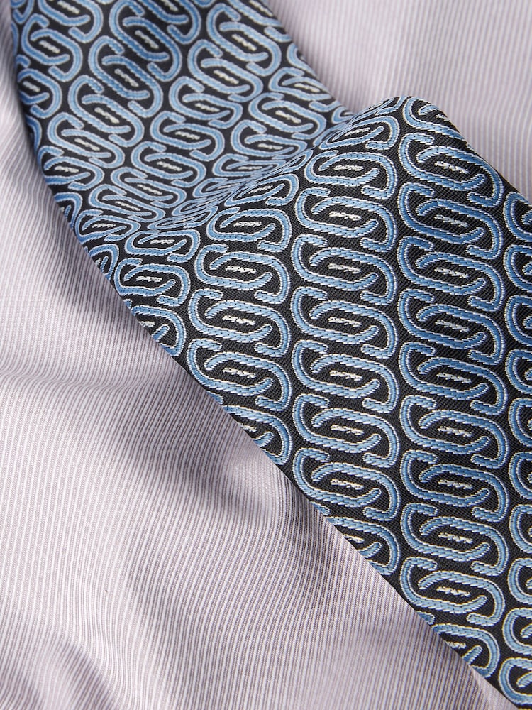 Grey/Blue Geometric Slim Fit Single Cuff Shirt And Tie Pack - Image 6 of 6
