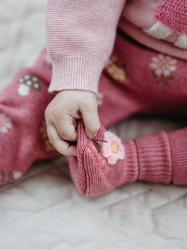 Purebaby Pink Magical Forest Toadstool Knit Leggings - Image 2 of 7 Purebaby Pink Magical Forest Toadstool Knit Leggings - Image 2 of 7