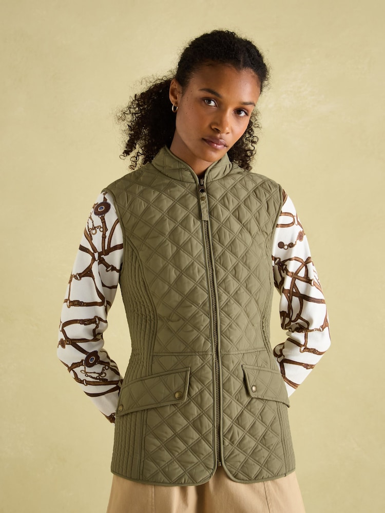 Joules Minx Green Showerproof Diamond Quilted Gilet - Image 1 of 10