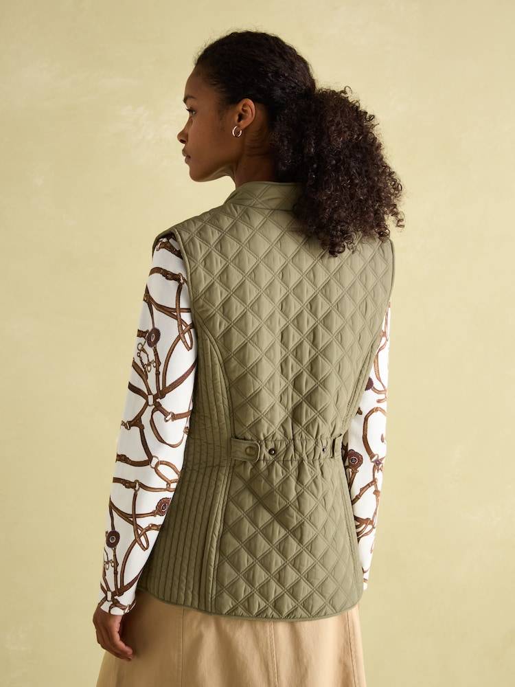 Joules Minx Green Showerproof Diamond Quilted Gilet - Image 2 of 10
