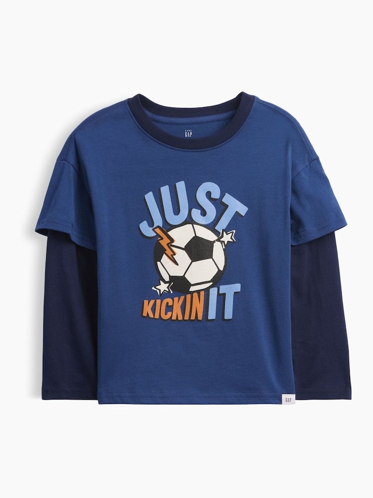 Gap Blue/Navy Football Graphic Long Sleeve T-Shirt (6mths-5yrs) - Image 1 of 3