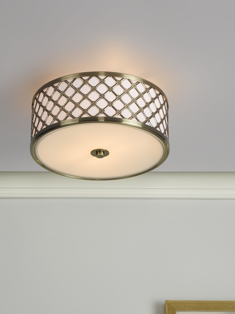 Dar Lighting Brass Civic 2 Light Flush Fitting Ceiling Light - Image 1 of 4