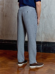 Chambray Blue Textured Linen Blend Trousers - Image 2 of 7