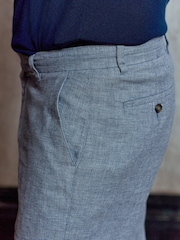 Chambray Blue Textured Linen Blend Trousers - Image 3 of 7