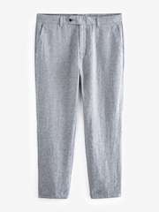 Chambray Blue Textured Linen Blend Trousers - Image 4 of 7