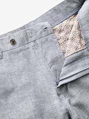 Chambray Blue Textured Linen Blend Trousers - Image 6 of 7