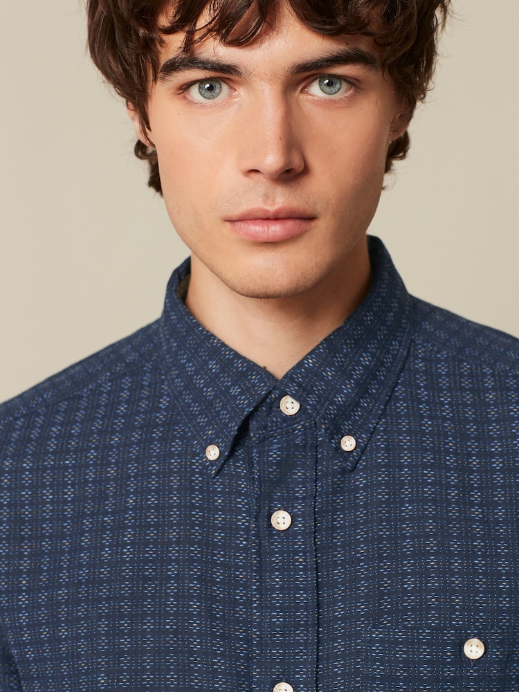 Navy Blue Textured Short Sleeve Shirt - Image 1 of 8 Navy Blue Textured Short Sleeve Shirt - Image 1 of 8