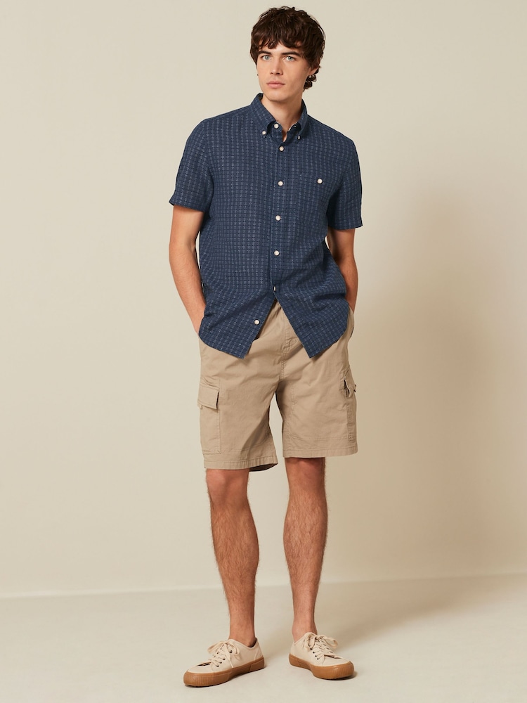 Navy Blue Textured Short Sleeve Shirt - Image 2 of 8 Navy Blue Textured Short Sleeve Shirt - Image 2 of 8