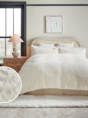 Cream Plush Faux Fur Duvet Cover And Pillowcase Set - Image 1 of 4
