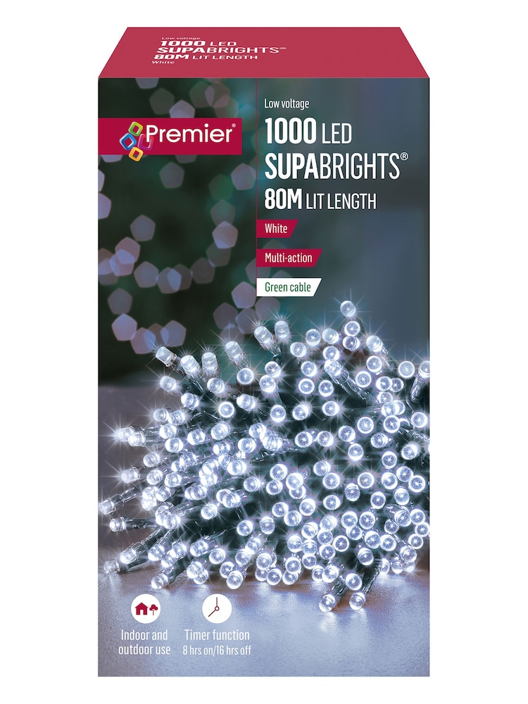 Premier Decorations Ltd White Brite 1000 LED Super Bright Timer Christmas Line Lights 80M - Image 2 of 4
