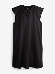Black Linen Blend Tie Neck Mini Summer Dress - Image 5 of 6