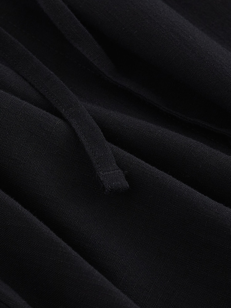Black Linen Blend Tie Neck Mini Summer Dress - Image 6 of 6