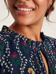 Joules Helena Navy Floral Printed Dress - Image 4 of 8