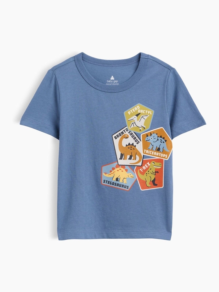 Gap Blue Dinosaur Graphic Long Sleeve T-Shirt (6mths-5yrs) - Image 1 of 2
