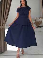 Girl In Mind Blue Connie Peplum Midi Dress - Image 1 of 6